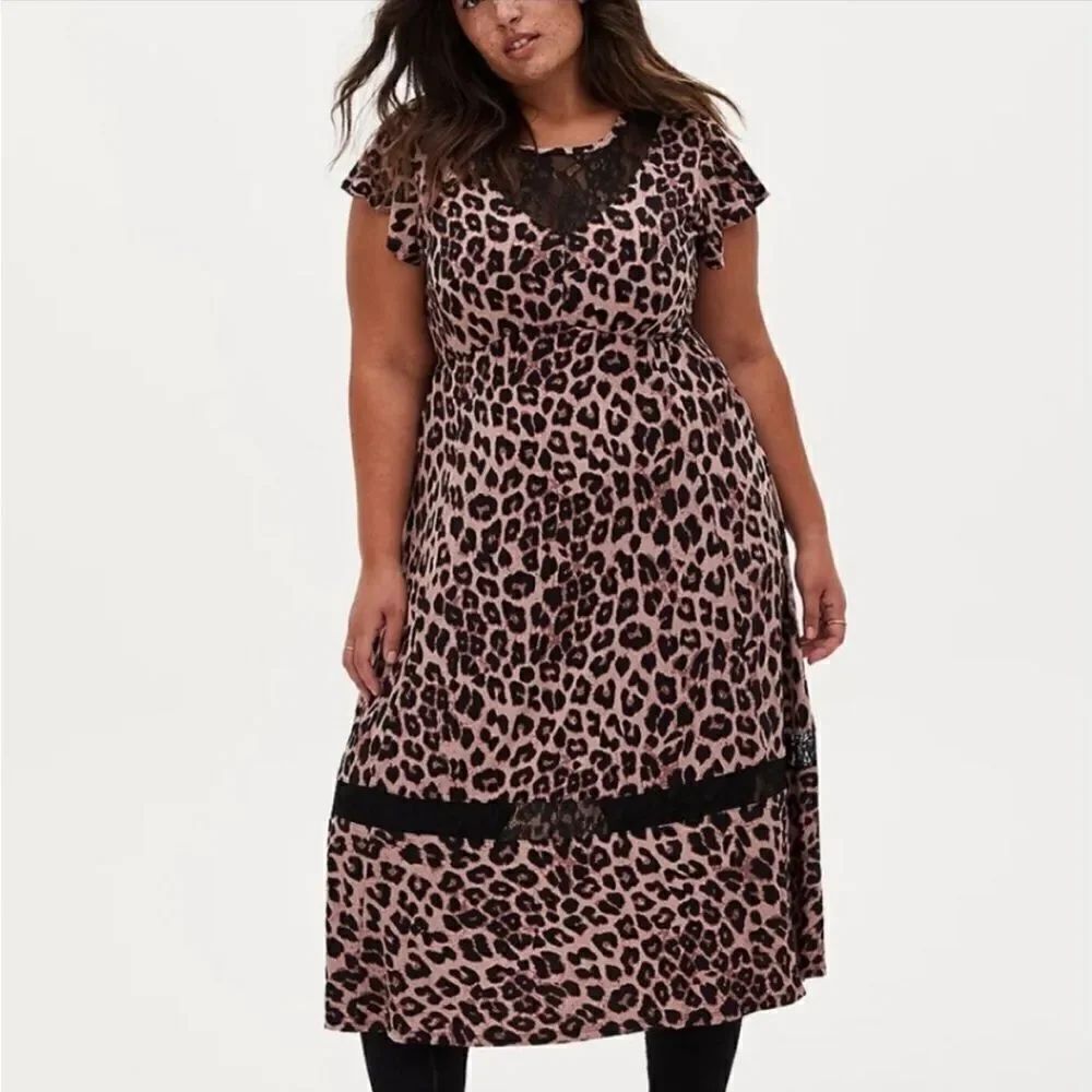 Torrid Leopard Lace Front Pockets Maxi Dress Mobwife Animal Print Event Party